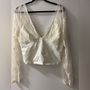 Free People Cream Lace Long Sleeve Top